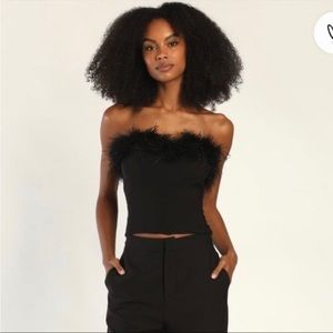 Black feather trim top
